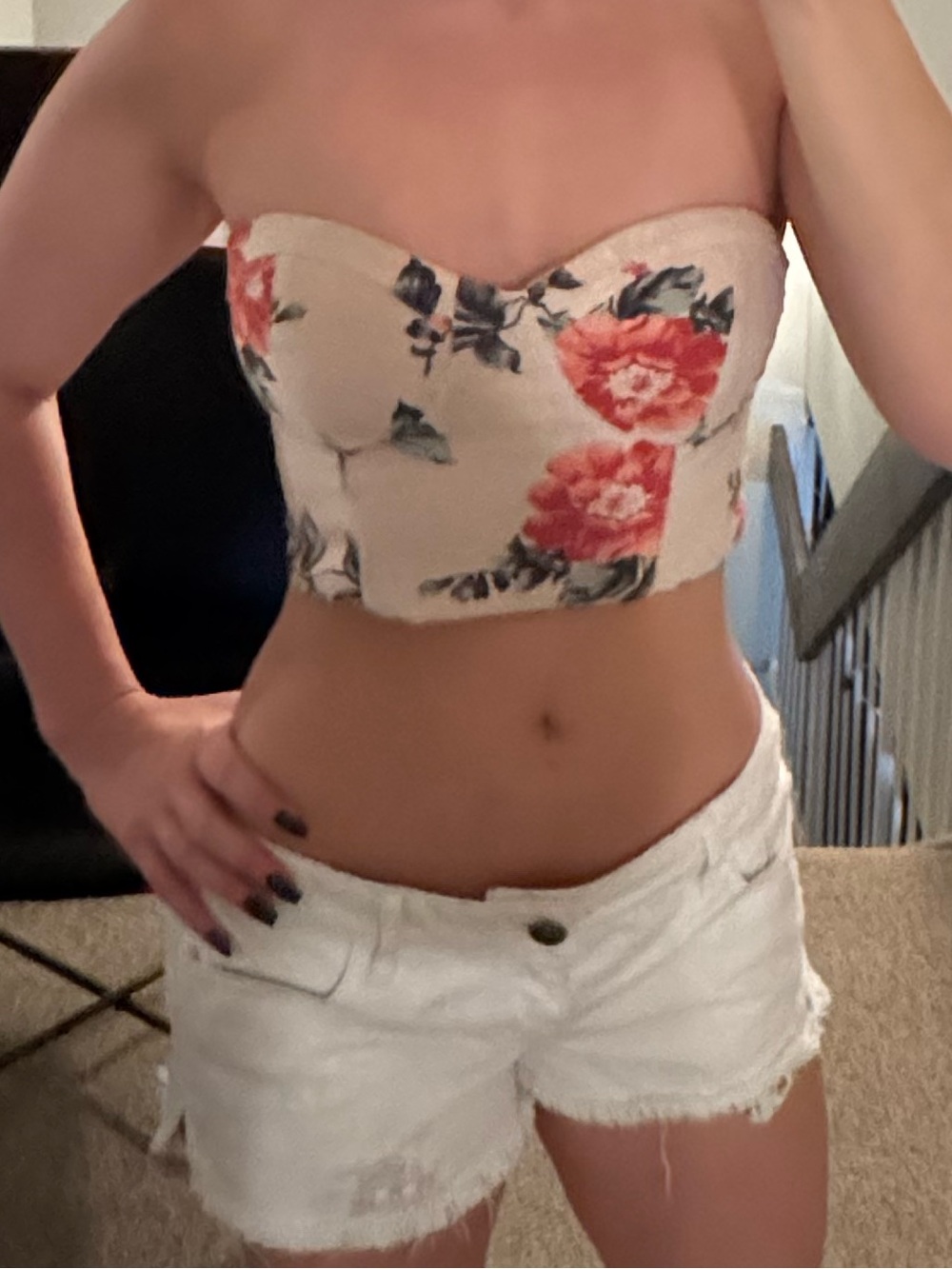 American Eagle Floral Strapless Bustier Crop Top - Blush Pink with pink Flowers - Picture 3 of 6